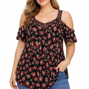 Maurices Black and Red Floral Cold Shoulder Blouse